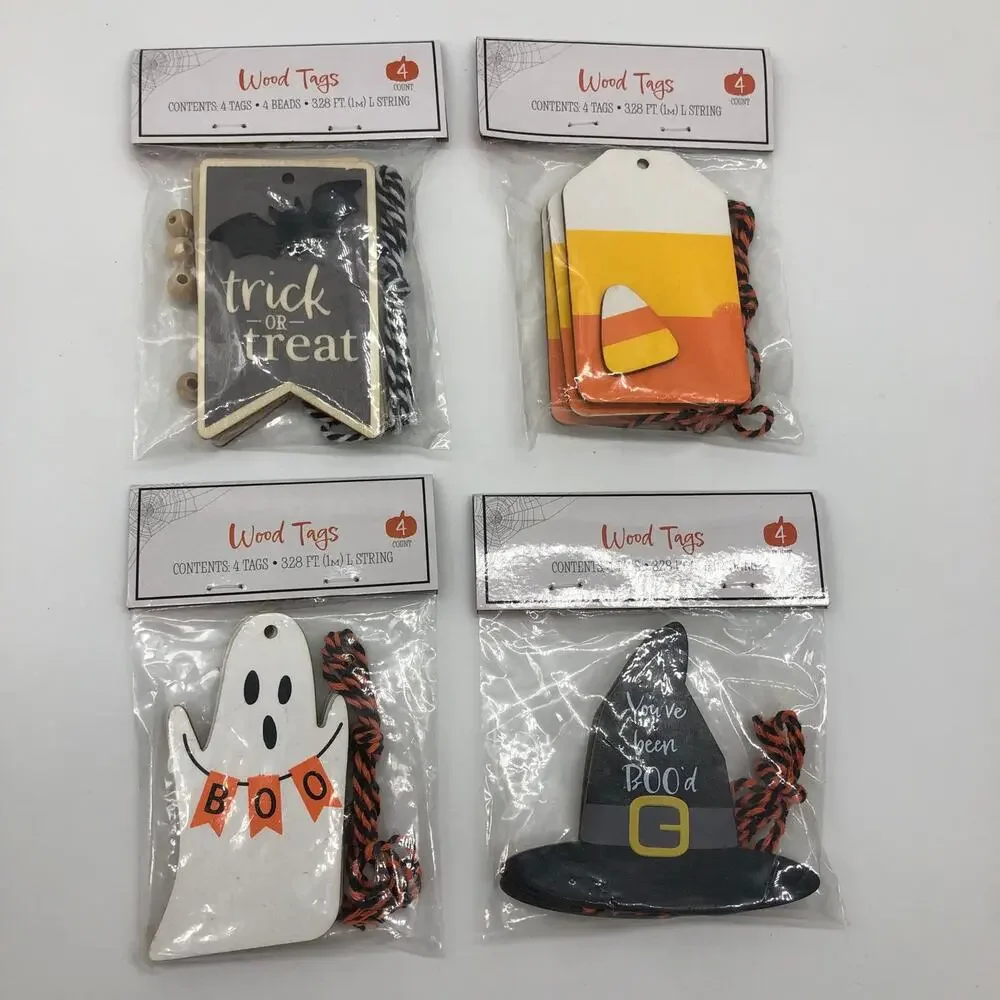 Set of 4 Target Bullseye Wood Halloween Gift Craft Tags 16 Ghost Candy Corn